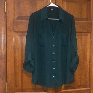 By & By Dark green long sleeve button down down blouse